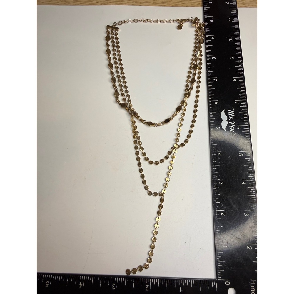 BaubleBar Gold Tone Multi Strand Layered Lariat Necklace Sequin Disc Geometric